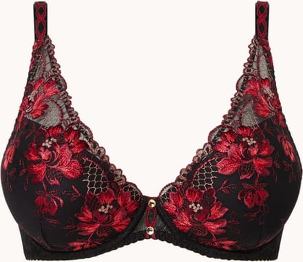 Aubade Mélodie D'été beugel bh met kant en borduring - Zwart/ Rood - Maat 70B