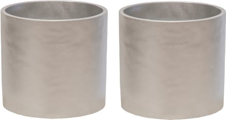 Mega Collections Plantenpot/bloempot - 2x - keramiek - zilver - D14 x H13 cm