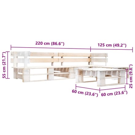vidaXL - 4-delige - Loungeset - pallet - hout - wit