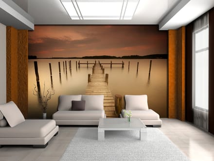 Nature Water Lake Jetty Sepia Photo Wallcovering