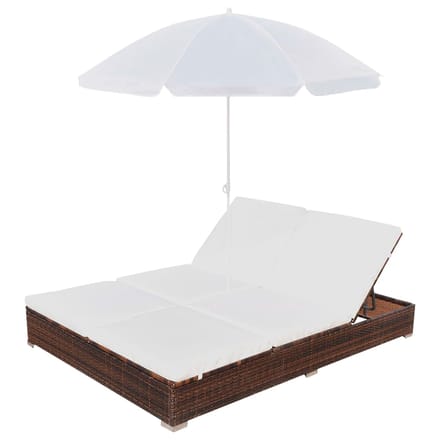vidaXL - Loungebed - met - parasol - poly - rattan - bruin