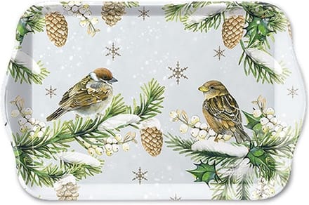 Ambiente -Tray 13X21cm - Sparrows In Snow - Decoratie