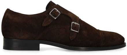Manfield - Heren - Donkerbruine suède gespschoenen - Maat 45