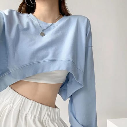 Lente Herfst Hoodies Kort Sexy Lange Mouw Pullover Sweatshirt Oversized Losse Casual Tops M blauw