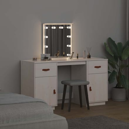 vidaXL - Kaptafelset - met - LED - massief - grenenhout - wit