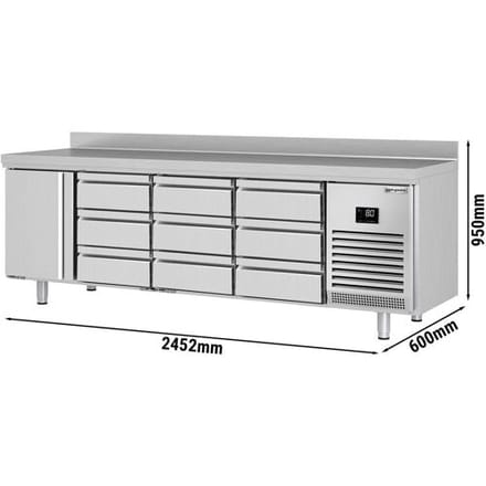 GGM Gastro Koelwerkbank PREMIUM PLUS - 2452x600mm - 510 liter - met 1 deur - met 9 lades - met opstand zilver