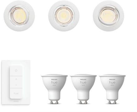 Philips Hue Peridot Set van 3 Inbouwspots (Wit) - Rond - Richtbaar - GU10 - Warmwit Licht - Incl. Hue Dimmer Switch - Hue White