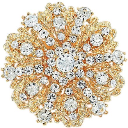 Strass Diamant Rond Broche Corsage Cour Métal Fleurs Vêtements Accessoires or