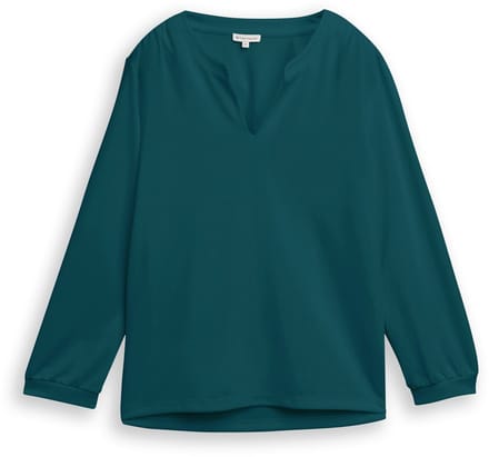 Tom Tailor - Shirt met lange mouwen en ruches - Maat XS - Deep Meadow Green