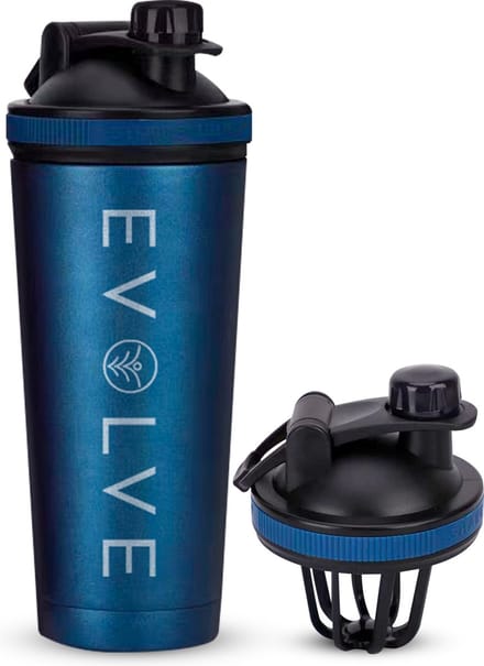 Fit Evolve® Premium RVS Shakebeker - Dubbelwandig Proteïne Shaker – Thermosfles - 720ml - Blauw
