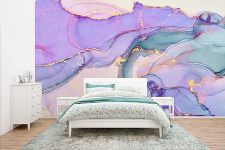 Behang - Fotobehang Goud - Marmer - Paars - Breedte 435 cm x hoogte 260 cm