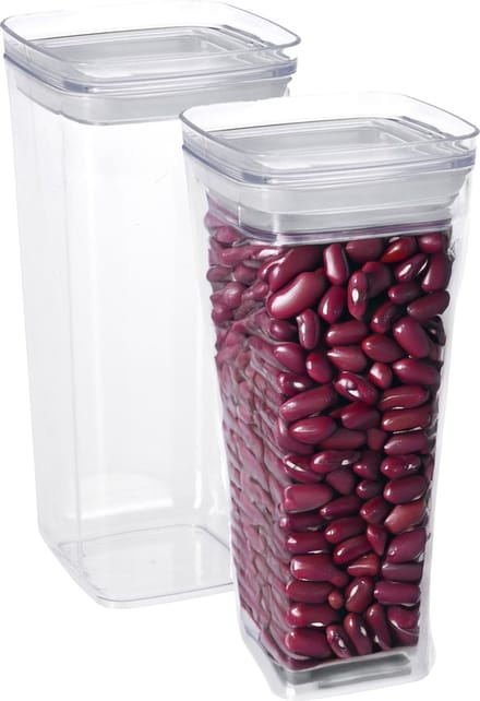 Excellent Houseware Voorraadpot - 2x - met deksel - 1,7L - kunststof - transparant - voorraadbus