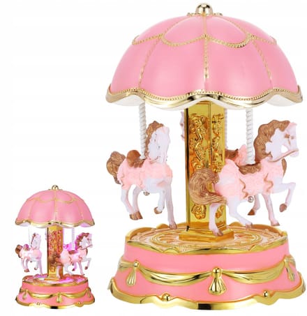 Draaimolen Muziekdoos - Roze, LED Verlichting, Opwindbaar, Sierlijk Bureau Decoratie