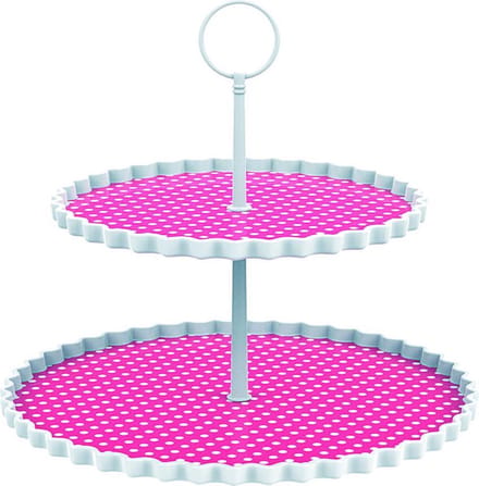 Zak!Designs Etagere Dotty - 2-laags - Ø 21 en 27 cm - Hoogte 23 cm - Fuchsia