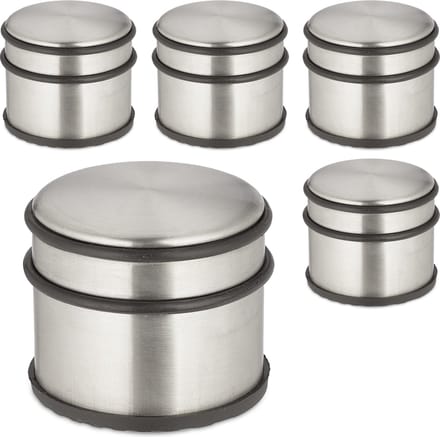 deurstopper rvs - set van 5 - hoog - antislip - rond - 7,5 x 9 cm - zilver-zwart