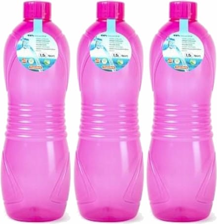 Plasticforte Drinkfles/waterfles/bidon - 3x - 1500 ml - transparant/roze - kunststof