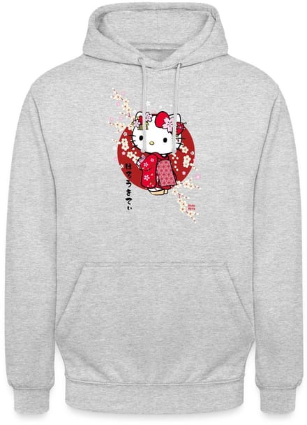 Hello Kitty In Een Rode Kimono En Kersenbloesems Hoodie Unisex