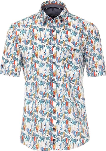 Casa Moda Overhemd Korte Mouw Palmboom Motief Oranje - M