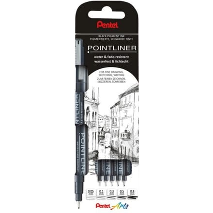 Pentel - Fijnschrijver Pointliner Set 5 stuks - Zwart