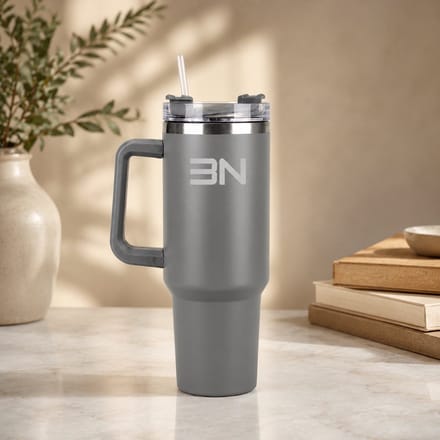 Thermosbeker 40oz (1200 ml) – RVS – Met Rietje & Handvat – Dubbelwandig Geïsoleerd – Grijs