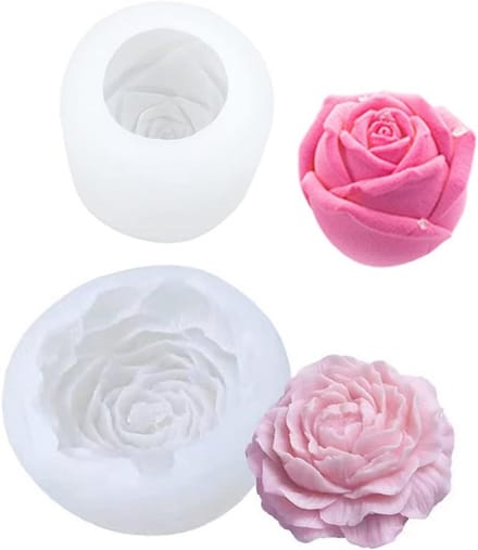 2 Stuks 3D Bloem Kaars Gietvormen - DIY Rozen & Pioenroos Silicone Mallen