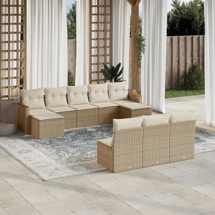 vidaXL - 10-delige - Loungeset - met - kussens - poly - rattan - beige
