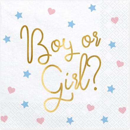 PartyDeco - Servetten - Boy or Girl wit (20 stuks)