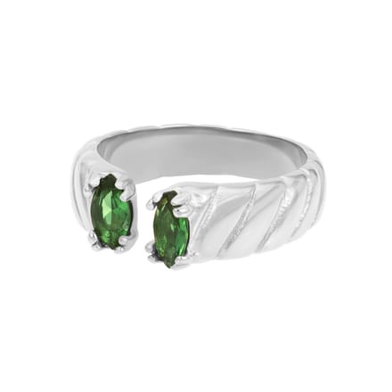 Fame-Adore Emerald-Zilverkleurig-Dames Ring