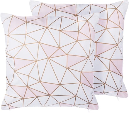 CLARKIA - Sierkussen set van 2 - Wit/Roze - 45 x 45 cm - Katoen