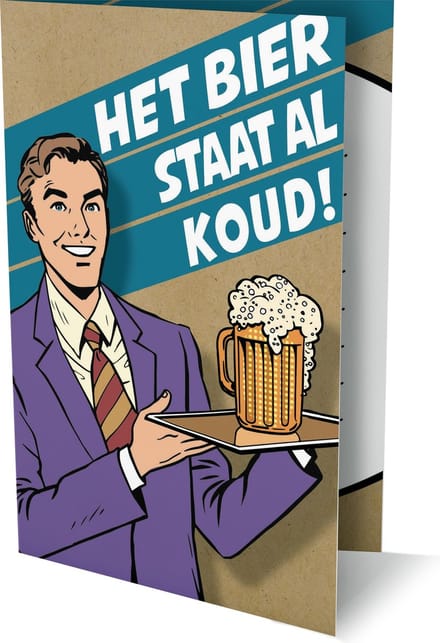 Feest, Het Bier Staat Al Koud - 6 Dubbele Uitnodigingen Met Envelop