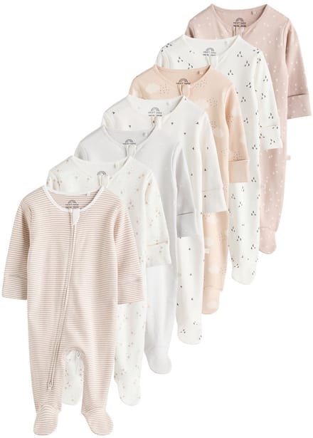 Next - Pasgeboren unisex - Set van 7 babypyjama's met tweewegritssluiting - Bruin