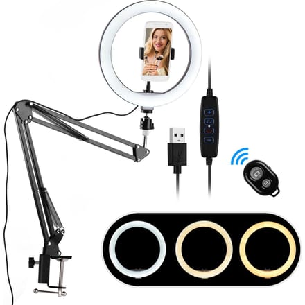 Mini anneau lumineux LED de 10 pouces, éclairage d'appoint pour photographie, 3 modes d'éclairage, intensité variable, alimentation USB noir
