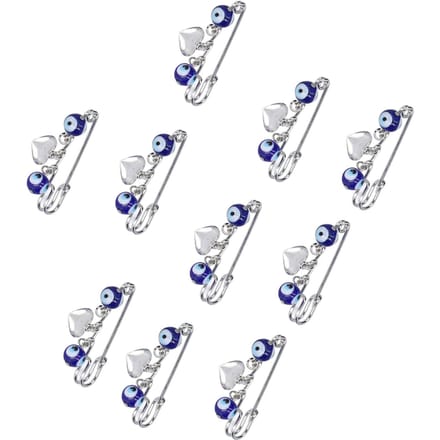 10 stuks Veiligheidsspelden Blauw Oog Hartvorm Hanger 10mm Prachtige Multifunctionele Broche Spelden voor gray