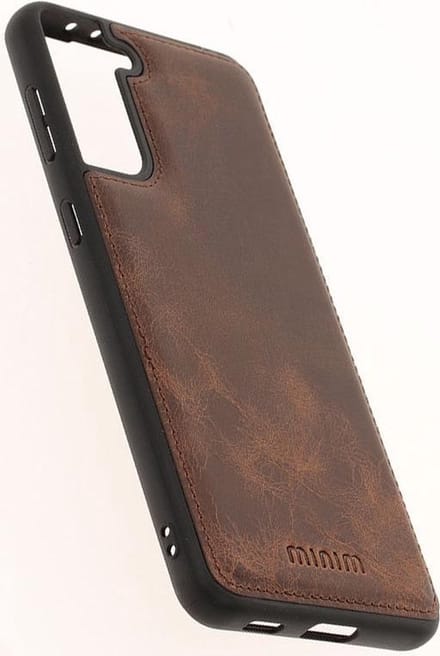 Minim Samsung Galaxy S21 Plus Hoesje Back Cover Echt Leer Bruin