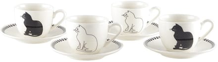 Koffiekopjes - Set van 4 - Zwart-Witte Kattenschotels – Keramiek