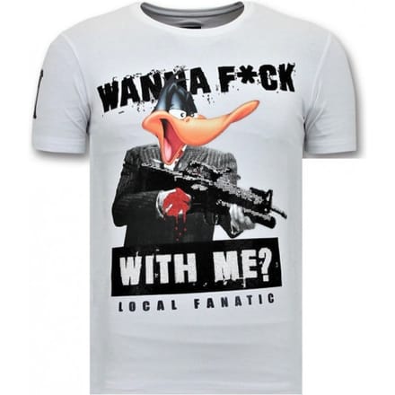Coole T-shirt Heren - Shooting Duck Gun - Wit