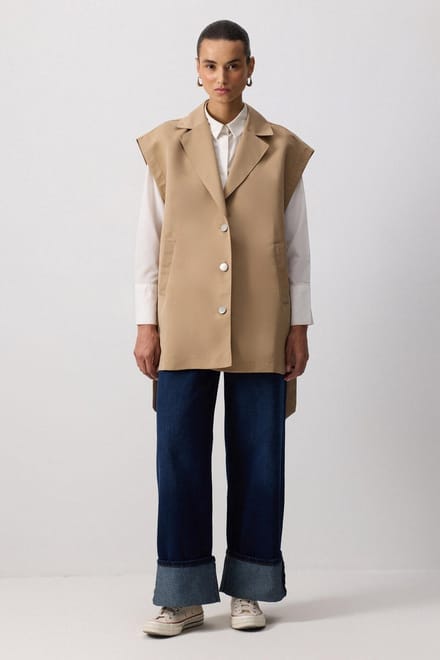 Touché Privé - Oversized gilet met splitten - Taupe - Dames