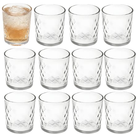 Gerimport Waterglazen / drinkglazen Diamand - 12x stuks - transparant - 265 ml