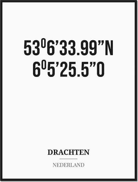 Poster/kaart DRACHTEN met coördinaten