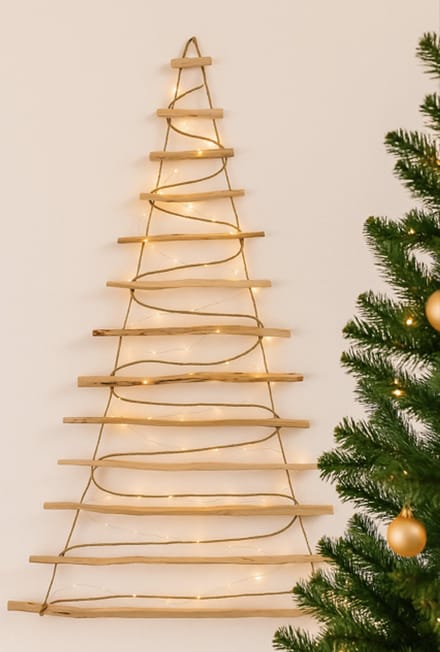 Houten kerstboom ladder 205 cm lang incl verlichting
