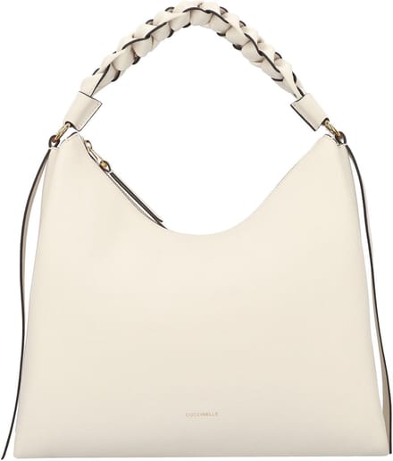 COCCINELLE Leren Schoudertas Boheme Grana Double Shoulder Bag Blanco / Skin Crème