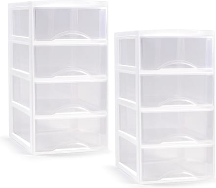 Plasticforte Ladeblokje/bureau organizer - 2x stuks - transparant/wit - L26 x B37 x H49 cm