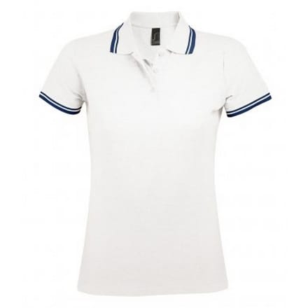 SOLS Dames/dames Pasadena getipt korte mouw Pique Polo Shirt (Wit/Navy) (Maat M)