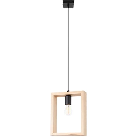 Hanglamp ARIES met open rechthoekig houten frame - Sollux Lighting - IP20 - Natuurlijk hout staal/hout behuizing - 24 x 8 x 133 cm - 1 x E27 LED, exclusief lichtbron - Max. 15 W - Scandinavische hanglamp voor woonkamer, slaapkamer en eetkamer