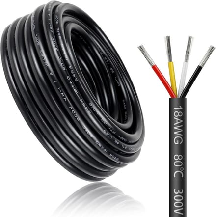5 meter 4 aderige stroomkabel 18AWG 0,75mm² flexibel verlengkabel 300V vertind koper