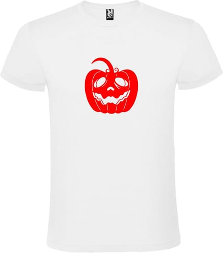 Wit T-Shirt met “ Halloween Pompoen “ afbeelding Rood Size M
