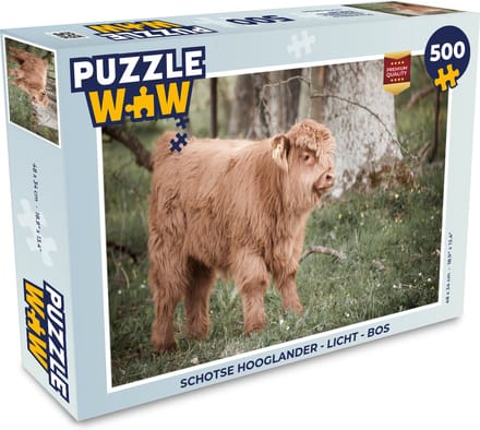 Puzzel Schotse hooglander - Licht - Bos - Legpuzzel - Puzzel 500 stukjes