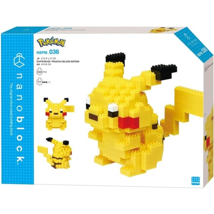 Bandai - Nanoblock - Pikachu Deluxe - Pokémon figuur - Mini Brick Pikachu figuur - Bouwset - Activiteit 12+ pixel Pikachu Pokémon figuur - NBPM36