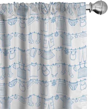 ABAKUHAUS – 2-delige set kinder gordijnen 75 x 175 cm – microvezel – wit/blauw