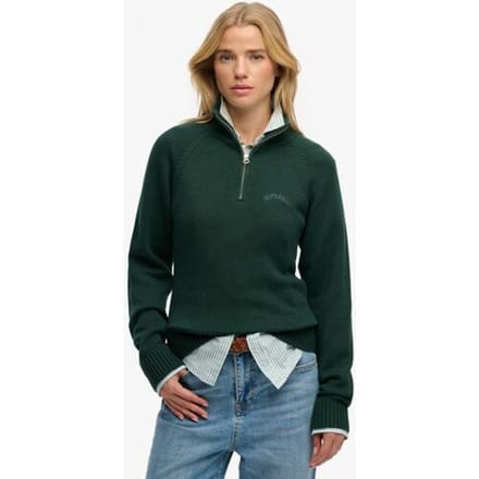 Superdry Essential Gebreide Trui Met Halve Rits Green Grootte: 42